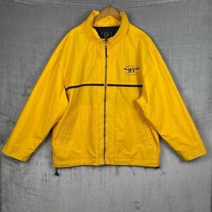 Vtg 90s Windbreaker‎ Mens XL Yellow Full Zip Stowaway Hood Marthas Vineyard Logo